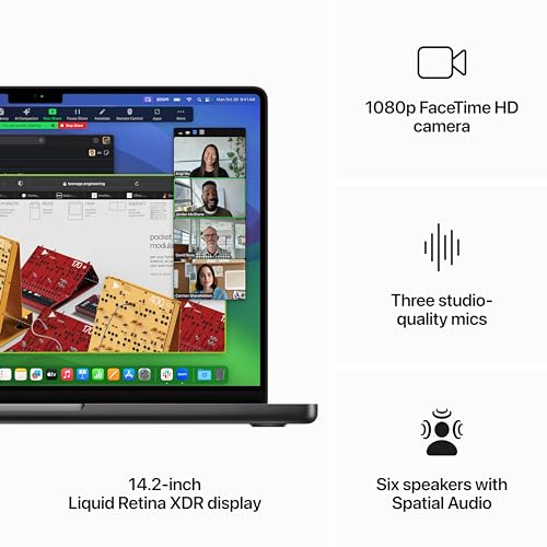 Apple 2023 MacBook Pro Laptop M3 Pro chip with 12‑core CPU, 18‑core GPU: 14.2-inch Liquid Retina XDR Display, 18GB Unified Memory, 1TB SSD Storage. Works with iPhone/iPad; Space Black